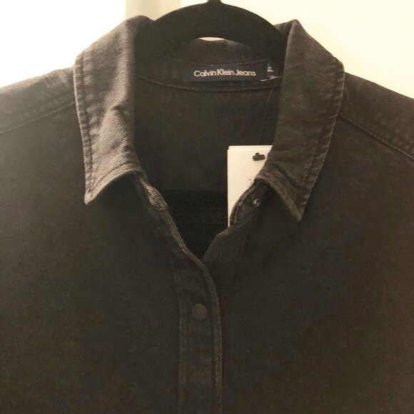 CALVIN KLEIN JEANS BLACK DENIM SNAP FRONT SHIRT WOMEN’S M NWT - Picture 4 of 11
